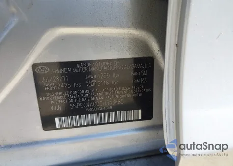 2012 Hyundai Sonata Limited из США, поврежденный, VIN 5NPEC4AC0CH343685